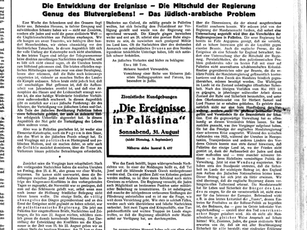 1929: „Auseinandersetzung“ zwischen Juden und Arabern?
